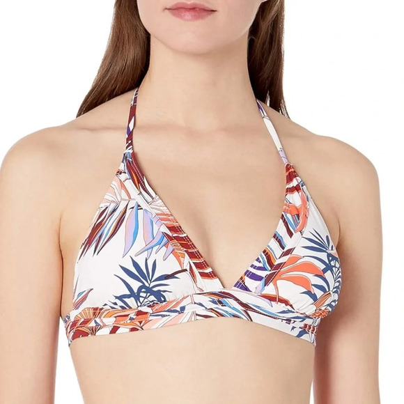 La Blanca Botanical Garden Triangle Halter Bikini Top Size 12 White Multi - Picture 6 of 6